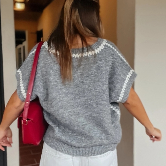 Carly Jean Los Angeles Gray V-Neck Sweater Vest - Picture 9 of 15